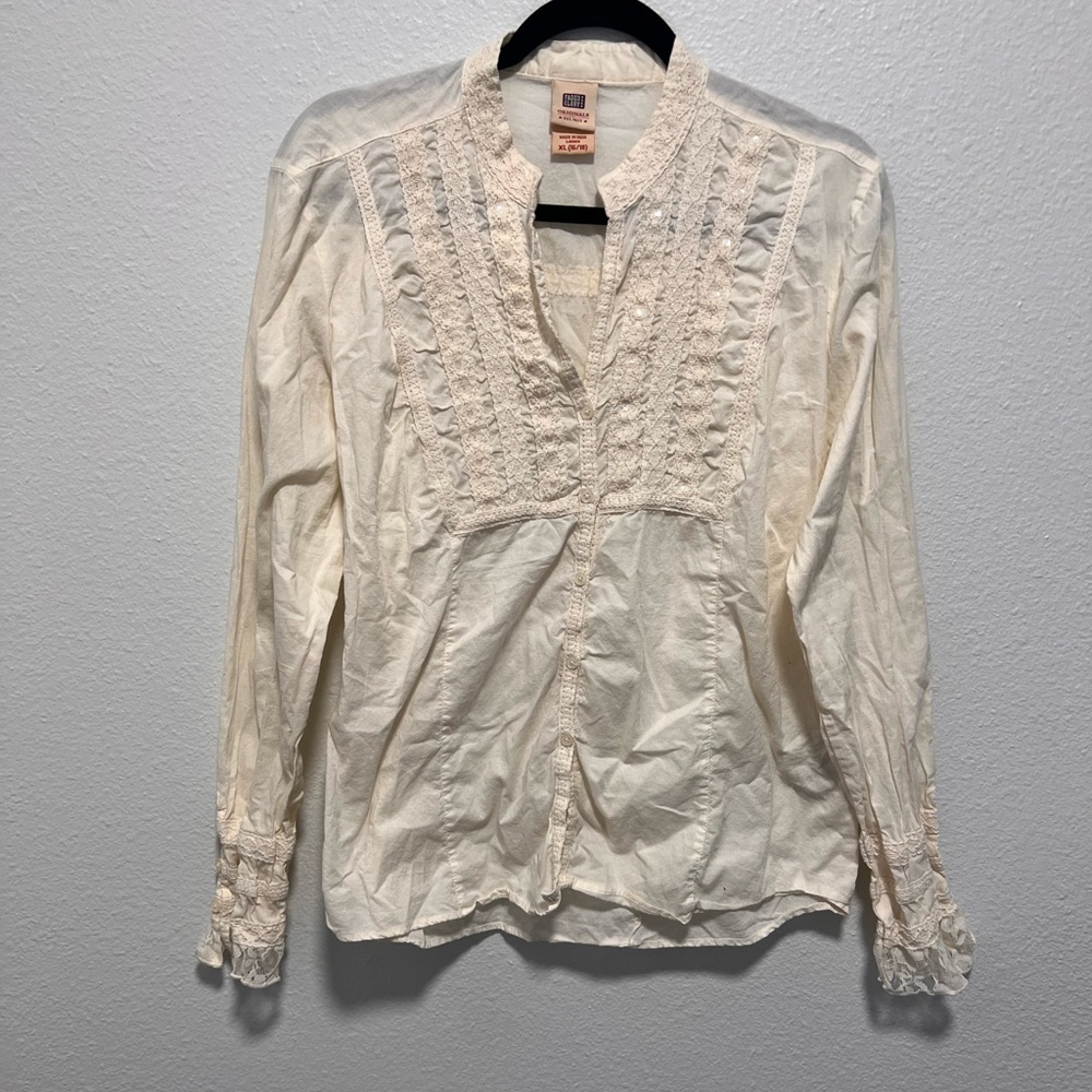 Plus Size Faded Glory Cream Sequin Lace Long Sleeve Tunic Size 16 18